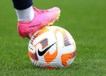 TEDDINGTON, ENGLAND - APRIL 10: A Nike Flight ball is seen during an England Training Session at The Lensbury on April 10, 2023 in Teddington, England. (Photo by Naomi Baker - The FA/The FA via Getty Images)